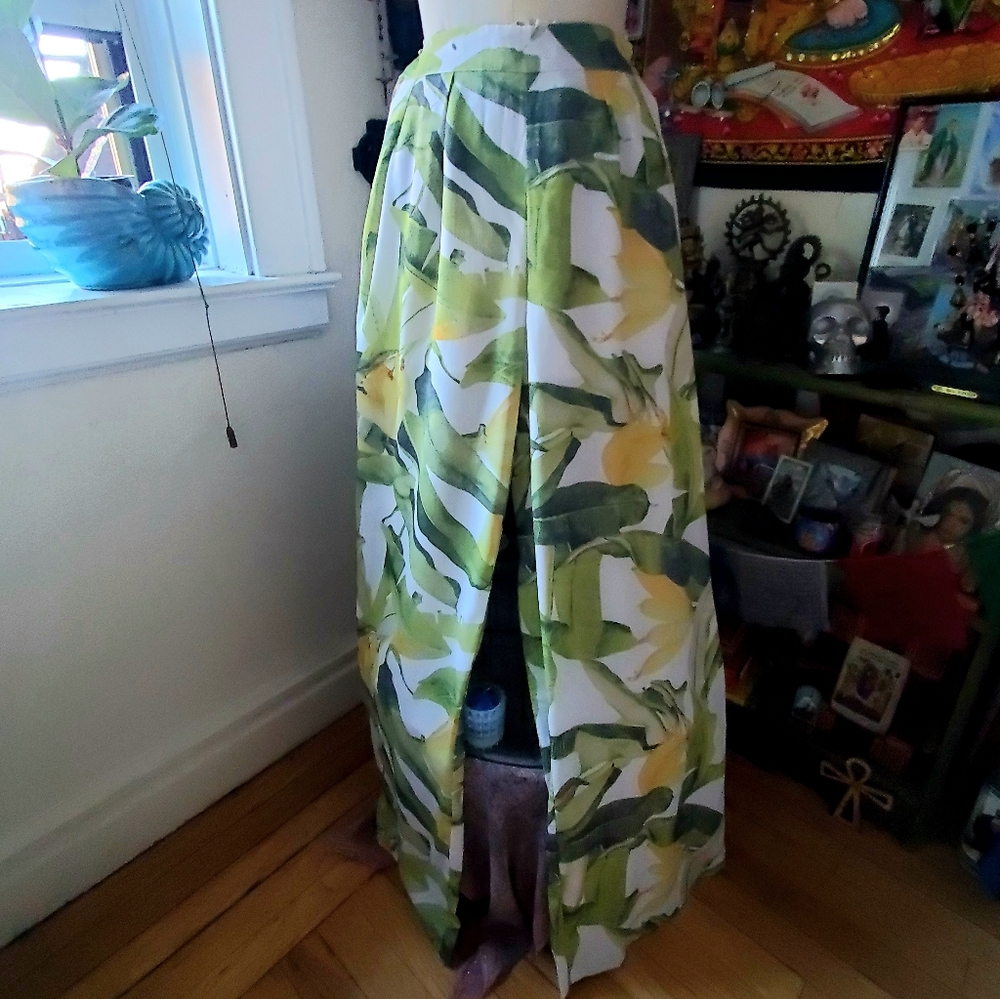 Fashion Nova Green & Yellow Botanical Wide Leg Pants